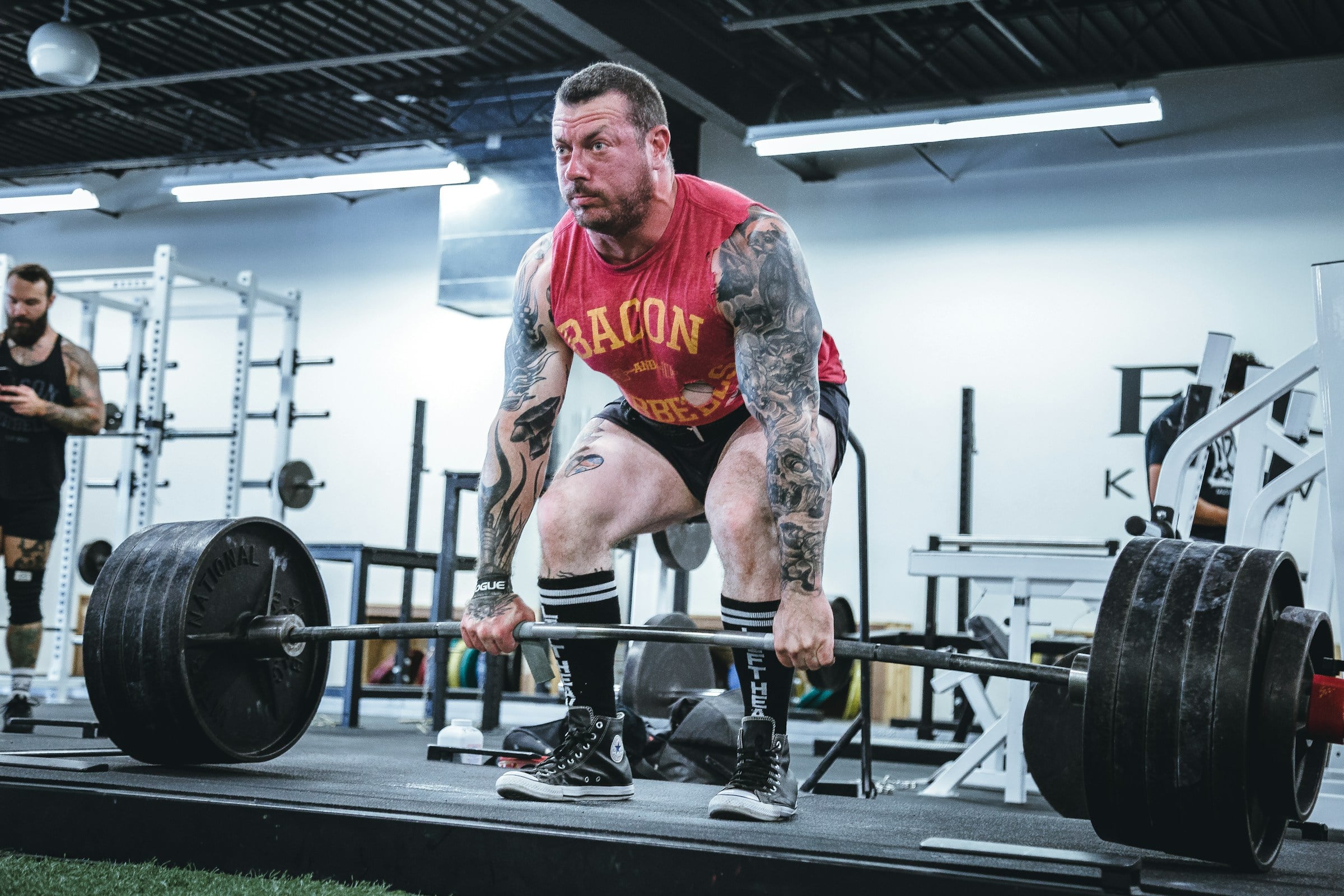 Powerlifter performing a heavy deadlift